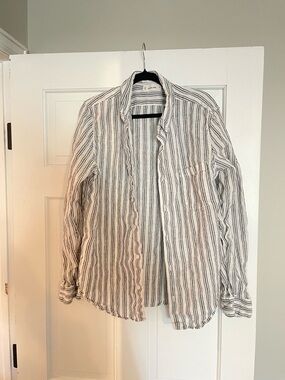 Everlane White Shirt Jacket with Black Stripes